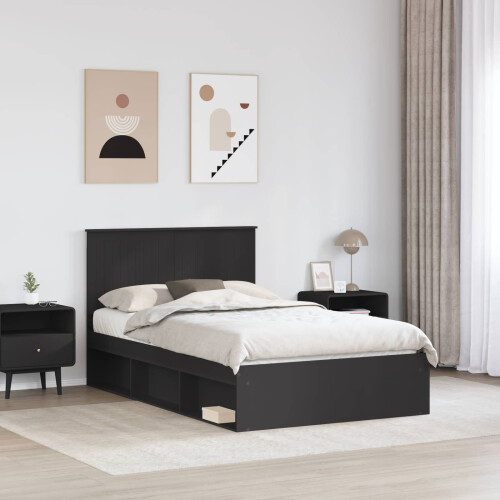 Berkfield Bed Frame with Headboard Black 120 x 200 cm Solid Pine Wood 2