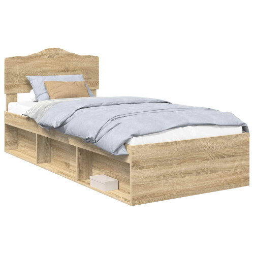 Berkfield Bed Frame with Headboard Sonoma Oak 75 x 190 cm Solid Pine Wood 1