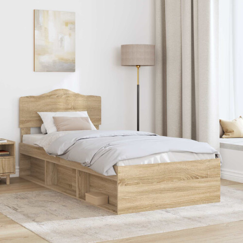 Berkfield Bed Frame with Headboard Sonoma Oak 75 x 190 cm Solid Pine Wood 2