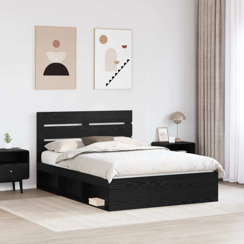 Berkfield Bed Frame with Headboard Black 160 x 200 cm Solid Pine Wood 2
