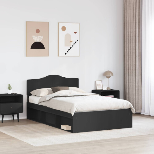 Berkfield Bed Frame with Headboard Black 135 x 190 cm Solid Pine Wood 2