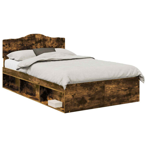 Berkfield Bed Frame Smoked Oak 120 x 190 cm Solid Pine Wood 1