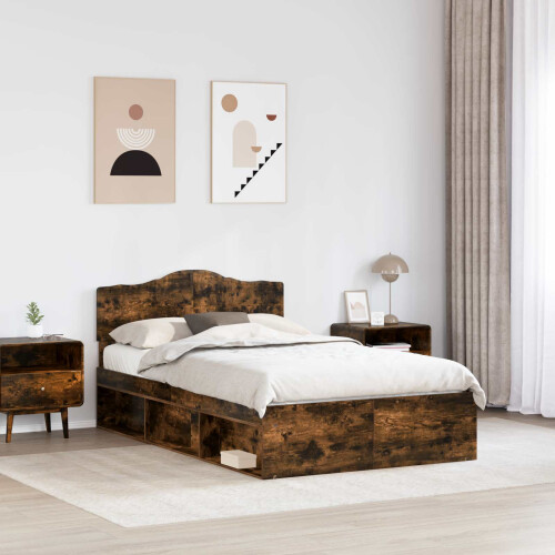 Berkfield Bed Frame Smoked Oak 120 x 190 cm Solid Pine Wood 2