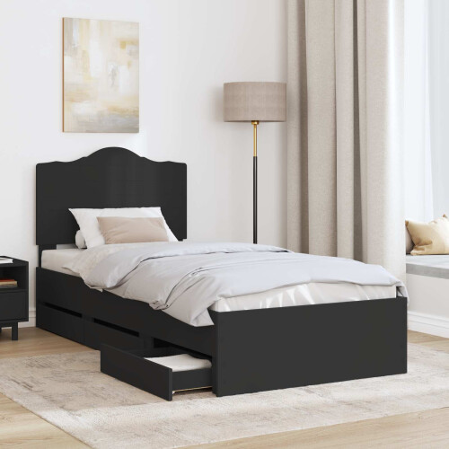 Berkfield Bed Frame with Drawer Black 75 x 190 cm Engineer Wood 2