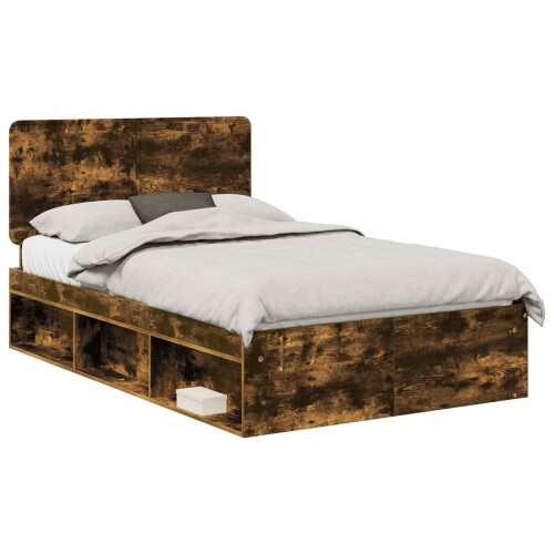 Berkfield Bed Frame Smoked Oak 120 x 190 cm Solid Pine Wood 1