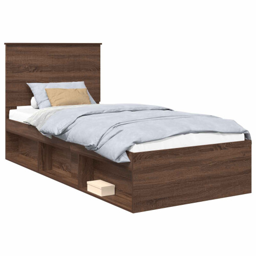 Berkfield Bed Frame with Headboard Brown Oak 90 x 190 cm Solid Pine Wood 1
