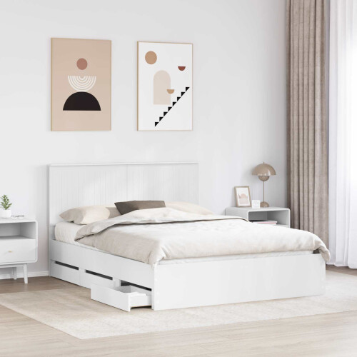 Berkfield Bed Frame with Drawer White 150 x 200 cm Engineer Wood 2