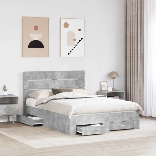 Berkfield Bed Frame Concrete Grey 140 x 200 cm Engineered Wood 2