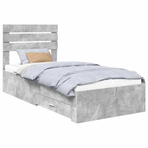 Berkfield Bed Frame Concrete Grey and Silver 70 x 190 cm Engineered Wood 1