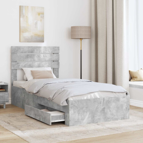 Berkfield Bed Frame Concrete Grey and Silver 70 x 190 cm Engineered Wood 2