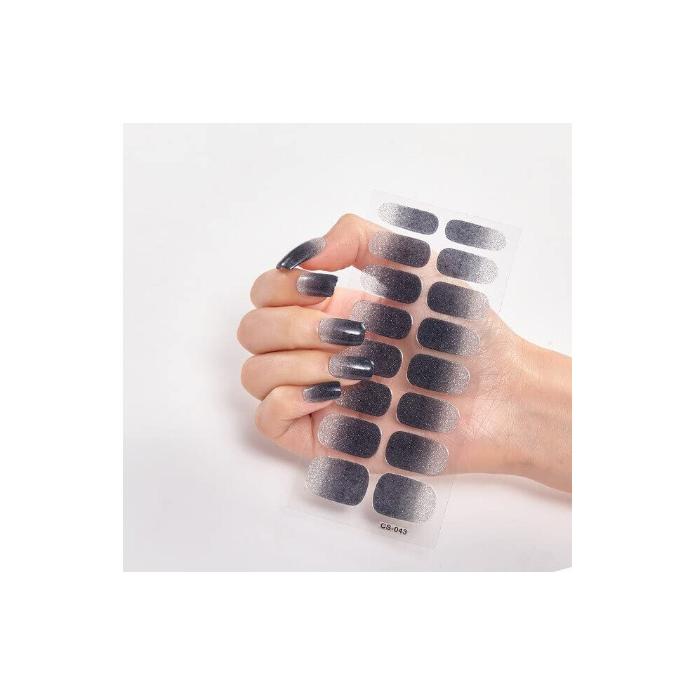 Pink 16Pcs Gradient Nail Stickers With Glitter Foil Accents, Selfadhesive Press On Nail Wraps Cs043
