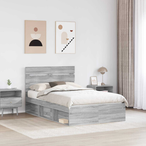 Berkfield Bed Frame Grey Sonoma 120 x 190 cm Solid Pine Wood 2