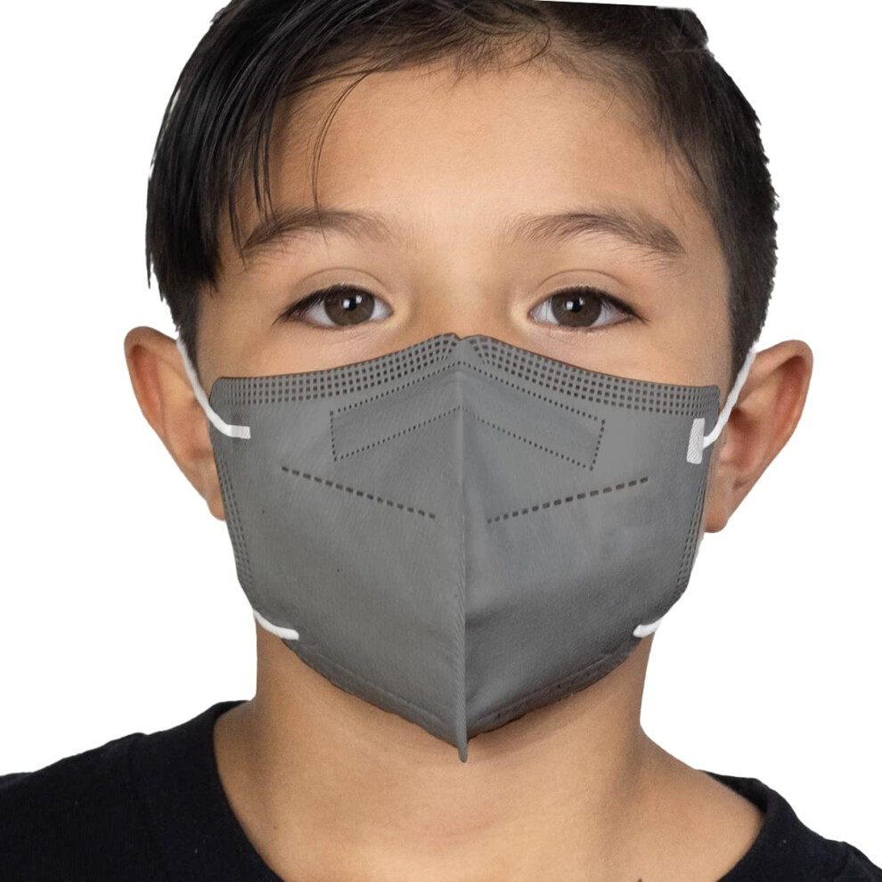 Gray Kids Face Mask Made In Usa, Breathable 5Layer Design With Adjustable Nose Clip, 10 Pack 9045646594941