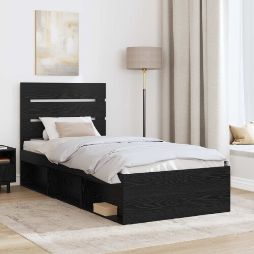 Berkfield Bed Frame with Headboard Black 90 x 190 cm Solid Pine Wood 2