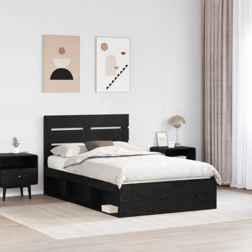 Berkfield Bed Frame with Headboard Black 120 x 190 cm Solid Pine Wood 2