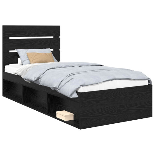 Berkfield Bed Frame with Headboard Black 75 x 190 cm Solid Pine Wood 1