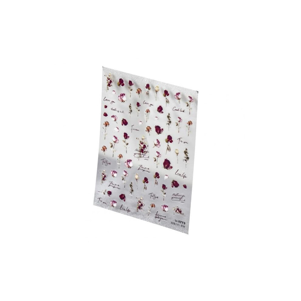 Red 5D Rose Nail Art Stickers With Embossed Design, Strong Adhesive Decals For Diy Manicure,