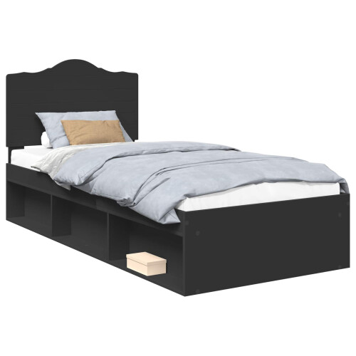 Berkfield Bed Frame with Headboard Black 90 x 190 cm Solid Pine Wood 1