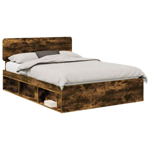 Berkfield Bed Frame Smoked Oak 160 x 200 cm Solid Pine Wood 1