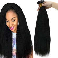 Fusion Hair Extensions Remy Human Hair U Tip 14 Inch Off Black Kinky Straight Keratin Bond