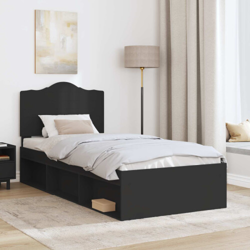 Berkfield Bed Frame with Headboard Black 90 x 200 cm Solid Pine Wood 2