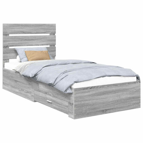 Berkfield Bed Frame Grey Sonoma and Silver 75 x 190 cm Engineered Wood 1