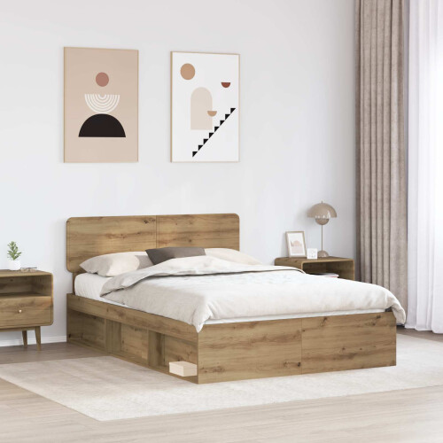 Berkfield Bed Frame Artisian Oak 150 x 200 cm Solid Pine Wood 2