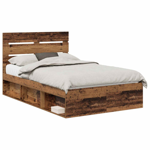 Berkfield Bed Frame with Headboard Old Wood 135 x 190 cm Solid Pine Wood 1