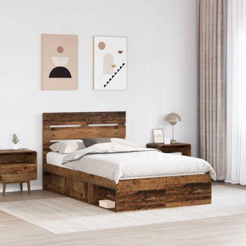 Berkfield Bed Frame with Headboard Old Wood 135 x 190 cm Solid Pine Wood 2