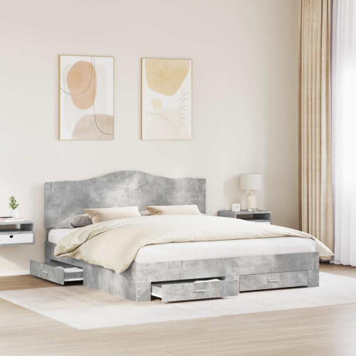 Berkfield Bed Frame Concrete Grey 200 x 200 cm Engineered Wood 2