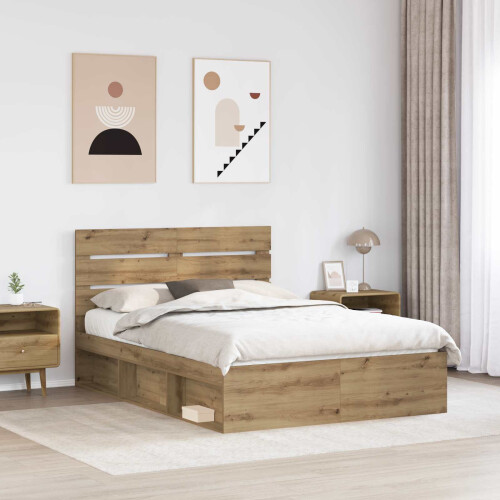 Berkfield Bed Frame Artisian Oak 150 x 200 cm Solid Pine Wood 2