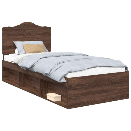 Berkfield Bed Frame with Headboard Brown Oak 75 x 190 cm Solid Pine Wood 1