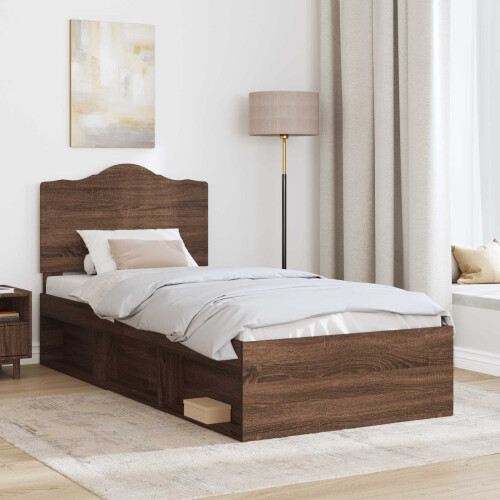 Berkfield Bed Frame with Headboard Brown Oak 75 x 190 cm Solid Pine Wood 2