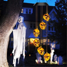 Soldrivna LED Halloween-ljusslingor med vindspel och skymning