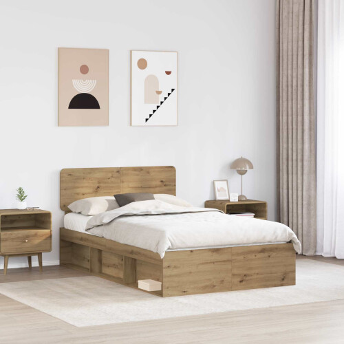 Berkfield Bed Frame Artisian Oak 120 x 190 cm Solid Pine Wood 2