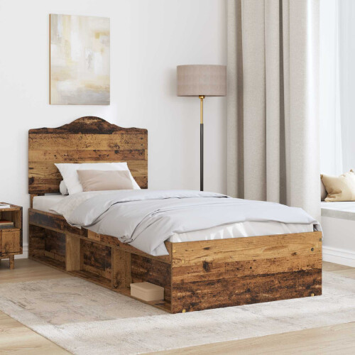 Berkfield Bed Frame with Headboard Old Wood 75 x 190 cm Solid Pine Wood 2
