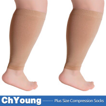 ChYoung2Pack Compressiemouwen voor de kuiten, Plus Size 20-30mmHg, kniehoog voor spataderen, zwelling, reizen - Beige XL