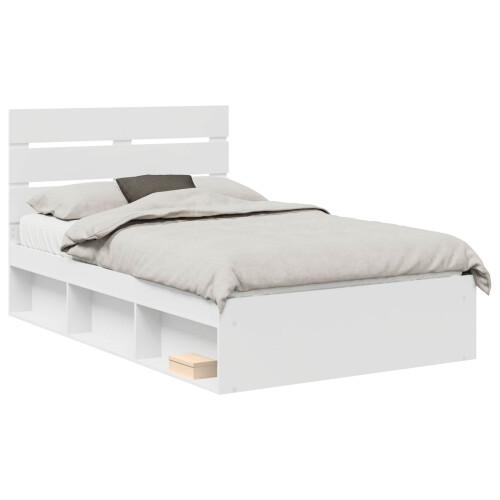 Berkfield Bed Frame with Headboard White 120 x 190 cm Solid Pine Wood 1