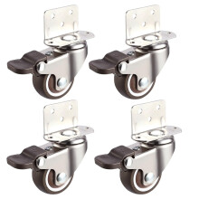 1 Inch Rubber Caster Wheels with Brake, Locking Swivel Plate Casters for Furniture Cart, Smooth and Quiet Set of 4