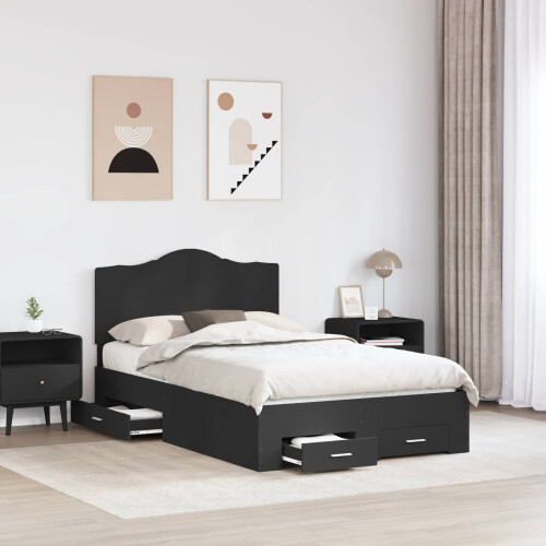 Berkfield Bed Frame with Headboard Black 135 x 190 cm Engineered Wood 2