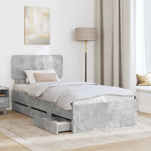 Berkfield Bed Frame with Drawer Concrete Grey 90 x 190 cm Engineered Wood 2