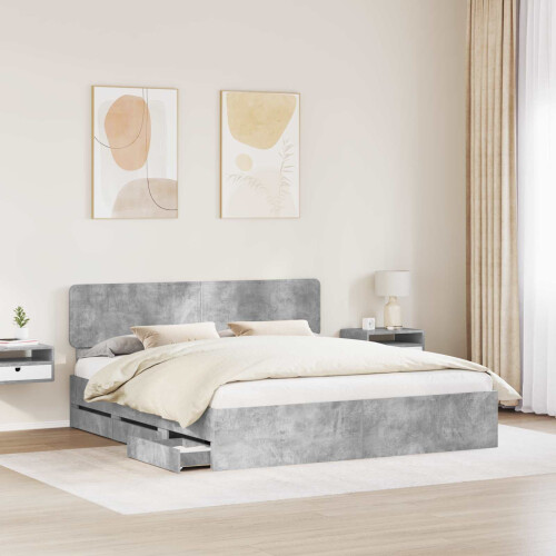 Berkfield Bed Frame Concrete Grey 180 x 200 cm Engineered Wood 2
