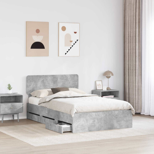 Berkfield Bed Frame Concrete Grey 135 x 190 cm Engineered Wood 2