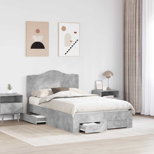 Berkfield Bed Frame Concrete Grey 120 x 190 cm Engineered Wood 2