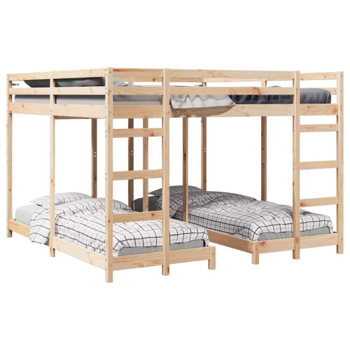 Berkfield Triple Bunk Bed Frame Natural 80 / 200 x 200 cm Solid Pine Wood 1