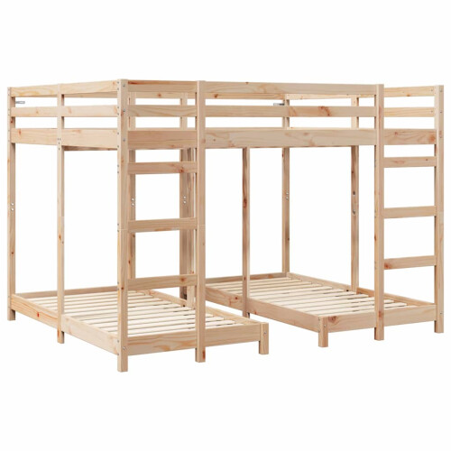 Berkfield Triple Bunk Bed Frame Natural 80 / 200 x 200 cm Solid Pine Wood 2