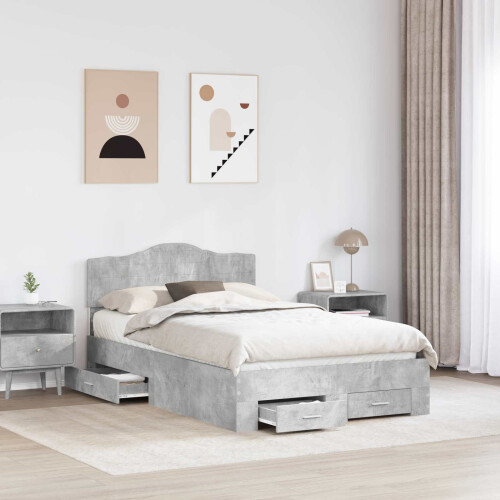 Berkfield Bed Frame Concrete Grey 135 x 190 cm Engineered Wood 2
