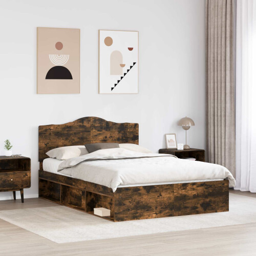 Berkfield Bed Frame Smoked Oak 150 x 200 cm Solid Pine Wood 2