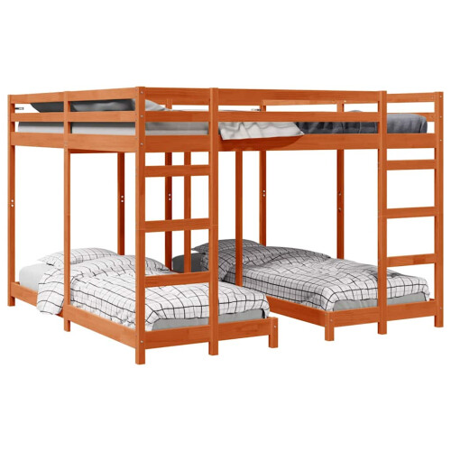 Berkfield Triple Bunk Bed Frame Wax Brown 200 x 200 cm Solid Pine Wood 1