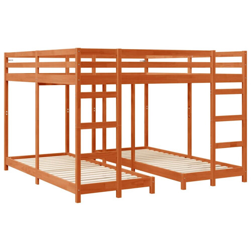 Berkfield Triple Bunk Bed Frame Wax Brown 200 x 200 cm Solid Pine Wood 2